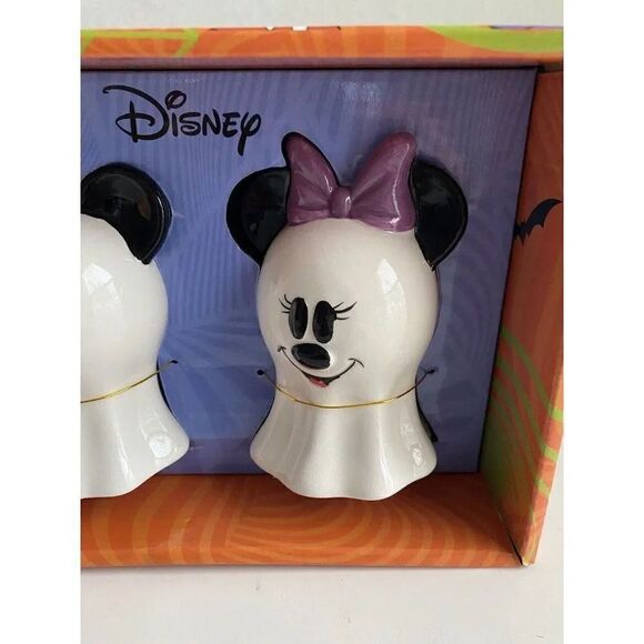 Disney Mickey & Minnie Mouse Ghost Salt & Pepper Shakers Halloween Ceramic NEW - Picture 3 of 12